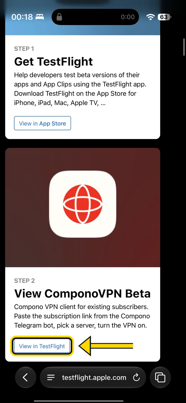 Приглашение Compono в TestFlight
