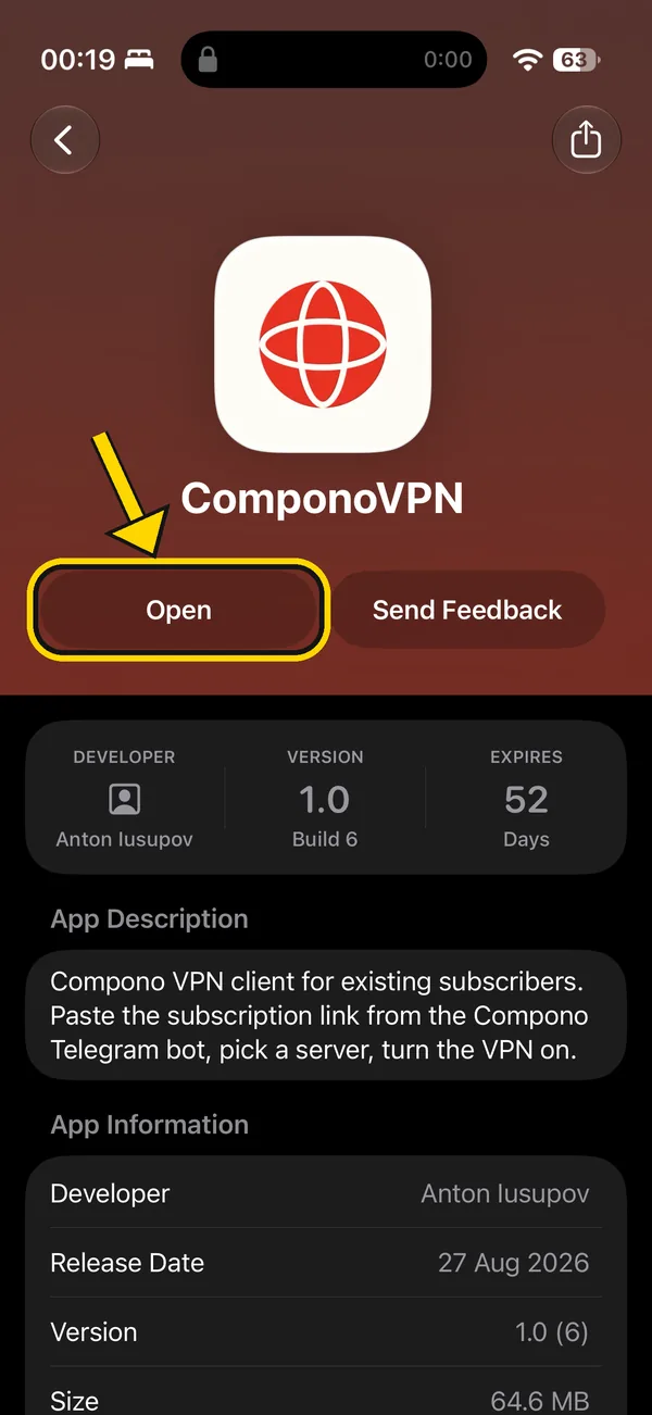 ComponoVPN в TestFlight